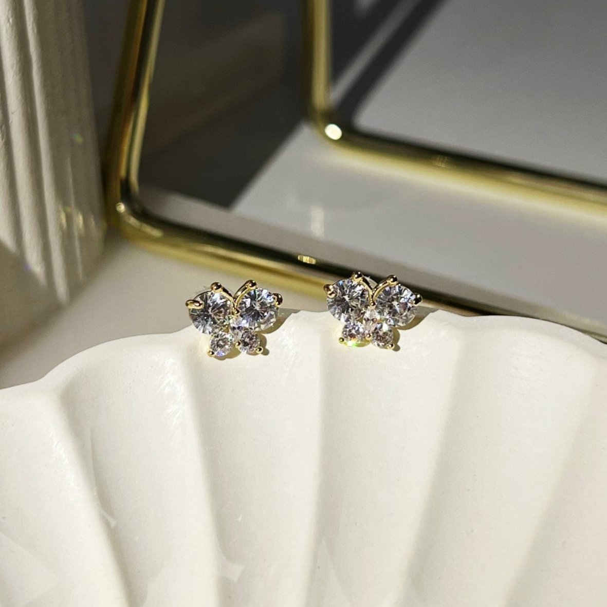 Butterfly studs - 18k gold plated , waterproof, anti tarnish