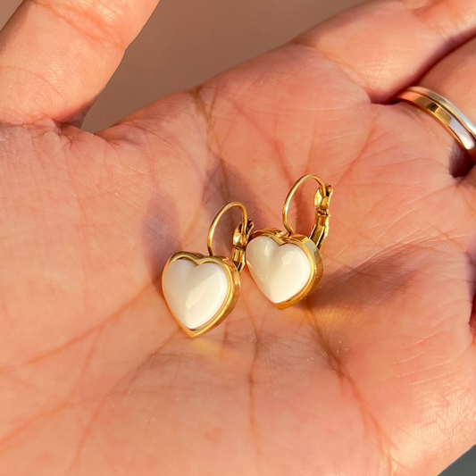 Little Heart Huggies (White) - 18k Gold Plated
